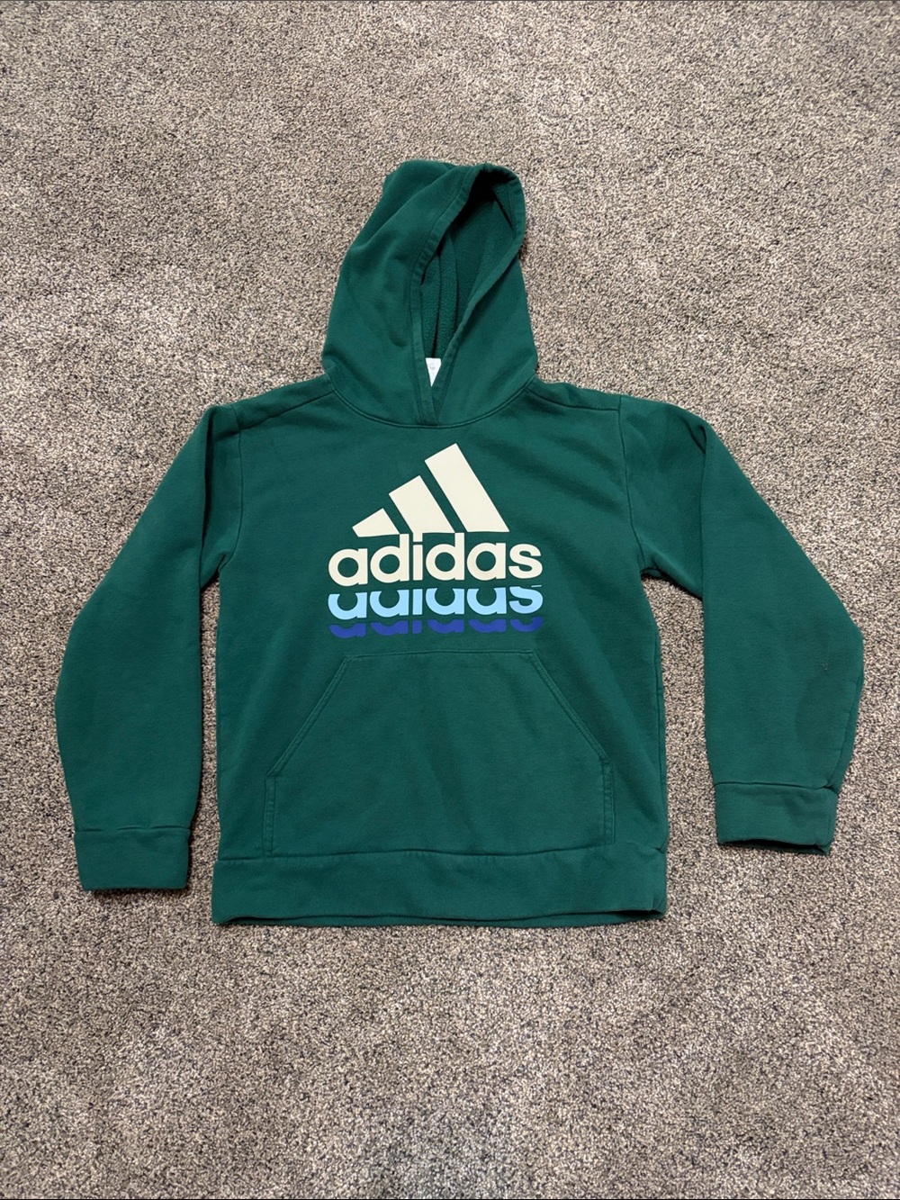 Boys adidas Green Pullover Hoodie with Stacked Logo Size Medium 10/12